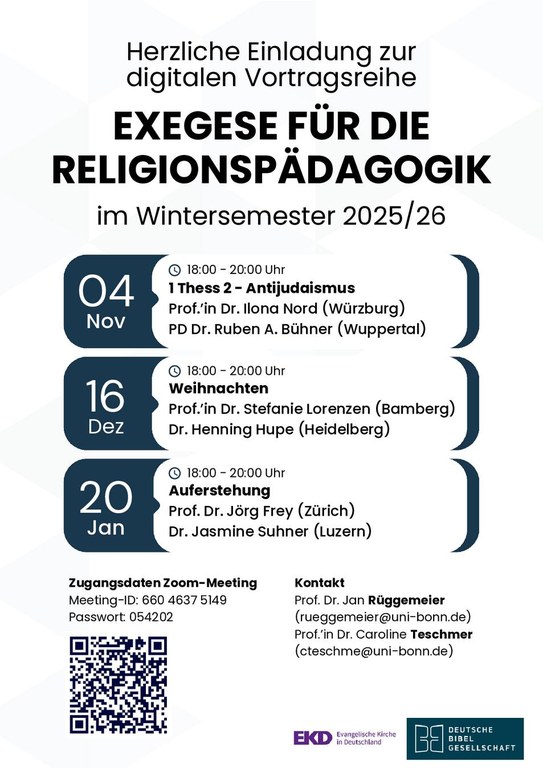 Plakat Exegese für die Religionspädagogik Digitale Vortragsreihe WiSe 2025_2026